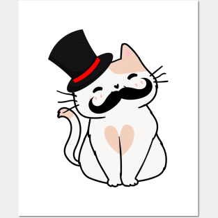 Sophisticated White Persian Cat Drinking Tea wearing a top hat Posters and Art